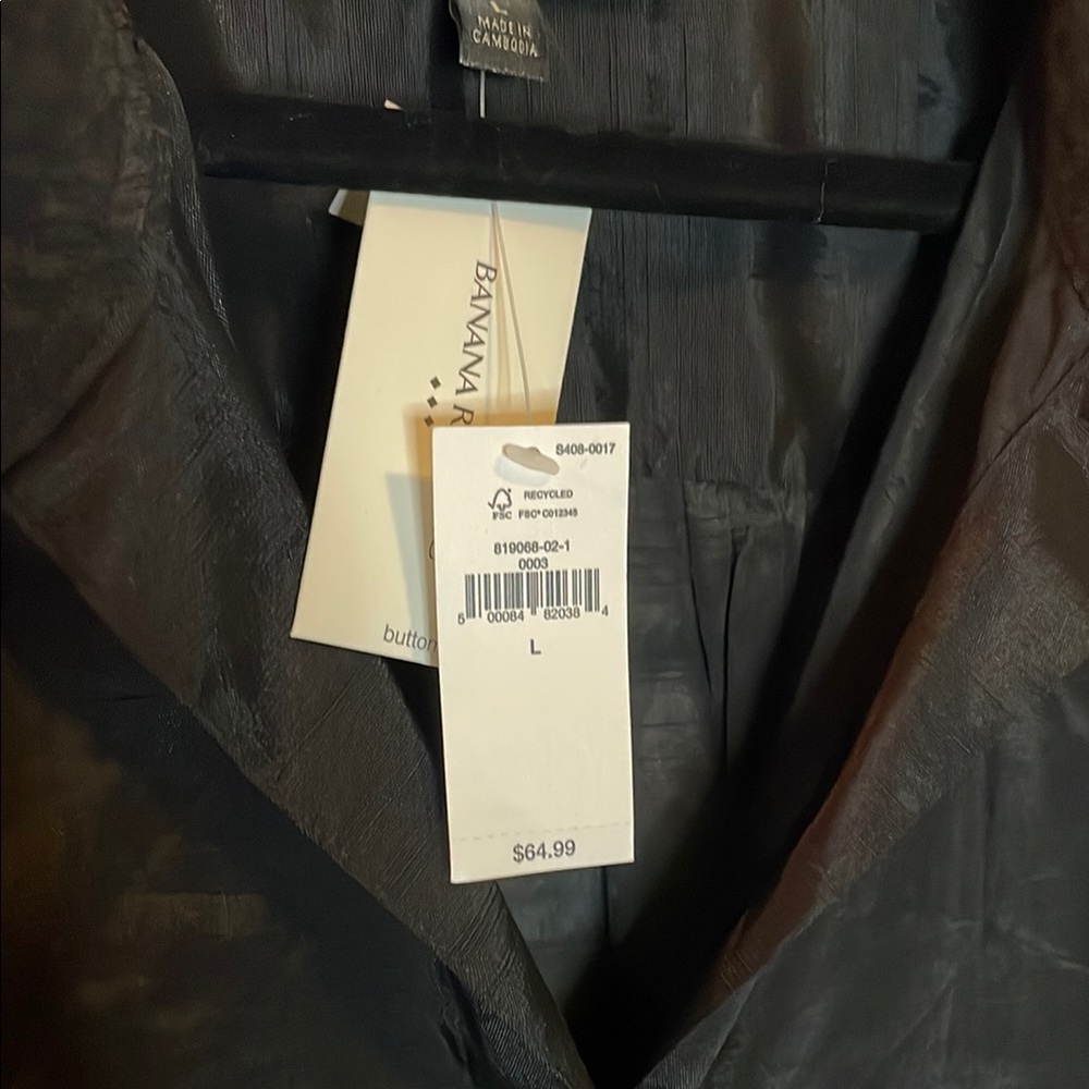 Banana Republic Black Pleated Long Sleeve Blouse size Large - Picture 3 of 8